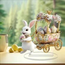 1 pezzo Decorazione in acrilico 2D di coniglio di Pasqua e uova su base, decorazione per casa, caffè, ufficio, tema Pasqua, ideale come regalo per vacanza o compleanno