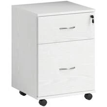 HOMCOM 2 Drawer Lockable Filing Cabinet With Wheels, Mobile Filing Cabinet For Home Office, Small Printer Stand, White Wood Grain - White - View 2