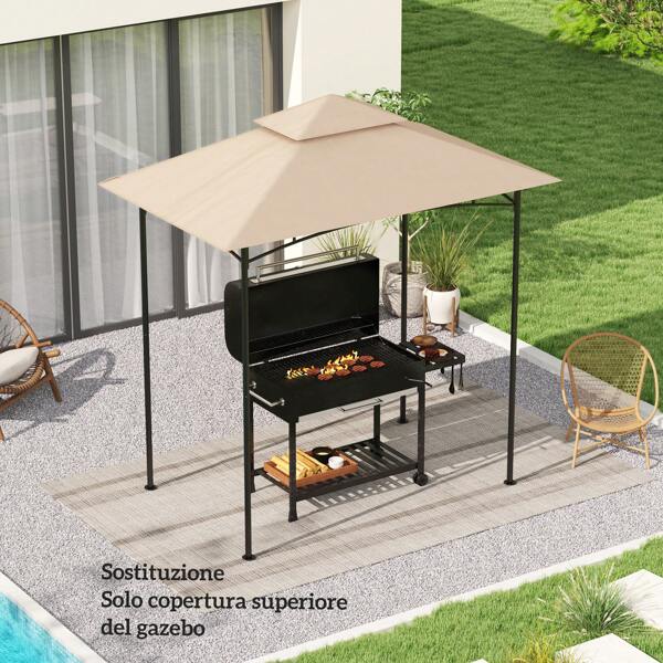Outsunny Tetto di Ricambio per Gazebo 2.44x1.52 m a 2 Livelli con Tasche Angolari, Copertura per Gazebo da Giardino per Barbecue in Poliestere 160g/m², UV50+