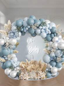 129 件银色浅蓝色哑光蓝色气球花环套装，派对背景装饰气球，乳胶气球，非常适合婚礼、新娘送礼会、生日、周年纪念、宝贝送礼会、性别揭示