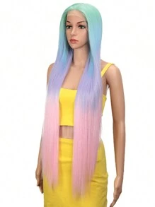 NOBLE Rainbow Color Straight Lace Front Wigs Mint Pink Synthetic Lace Front Wigs Glueless Extra Long Silky Straight Hair 13x4x1 Lace Wigs For Women Sky Blue Green Color Heat Resistant Fiber Synthetic Hair Pre Plucked With Baby Hair Hairline Daily Party Cosplay Halloween Use