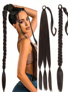 1 件长辫子马尾接发带头带直发接发马尾自然柔软合成假发女士日常佩戴 22 英寸 30 英寸 40 英寸日常颜色