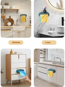 1pc No-Drill Garbage Bag Holder, Wall Mounted Portable Kitchen Storage Box For Storing Trash Bags, Super Sticky - Multicolor - View 7