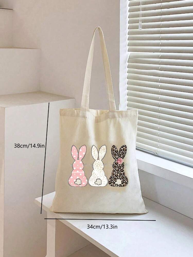 1pc Rabbit Print Tote Bag, Happy Easter Canvas Tote Bag, Large Capacity Handbag With Fun Print, Perfect For Picnic, Party, Shopping, And Traveling - Spring Gift Idea - MultiWarna - View 6