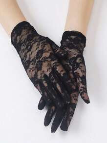 1 Pair White Bridal Romantic Sexy Elegant Short Fingerless Wedding Gloves, Suitable For Summer Sun Protection Autumn Accessories - Black - View 1