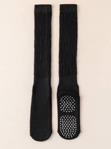 1 par de calcetines de yoga y pilates para mujer, antideslizantes y de terciopelo grueso, adecuados para deportes en interiores, fitness, running, apilables para pantorrilla, para gimnasio, otoño - Negro - Ver 5