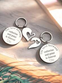 1pc Custom Matching Couple Keychain Set With Photo, Personalized Engrave Keychain With Photo And Text, Custom Heart Keychain, Personalized Stainless Steel Heart Women's Men's Puzzle Matching Text Couple Keychain, Personalized Photo Matching Keyring, Gift For Couples Lovers, Gift For Girlfriend And Boyfriend, Gift For Wife Husband, Birthday Gift, Valentine's Day Gift, Anniversary Gift.