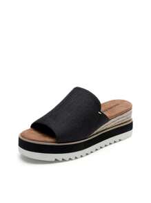 Women's Outdoor Platform Sandals Slip-On Espadrille Bohemia Wedge Sandals Comfort Dressy Open Toe Canvas Slides For Walking Beach Vacation Summer Shoes - 黑色 - 查看 2