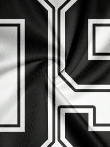 Men's Solid Color Patchwork Numeric Print Casual Sports Short Sleeve T-Shirt - White - View 6