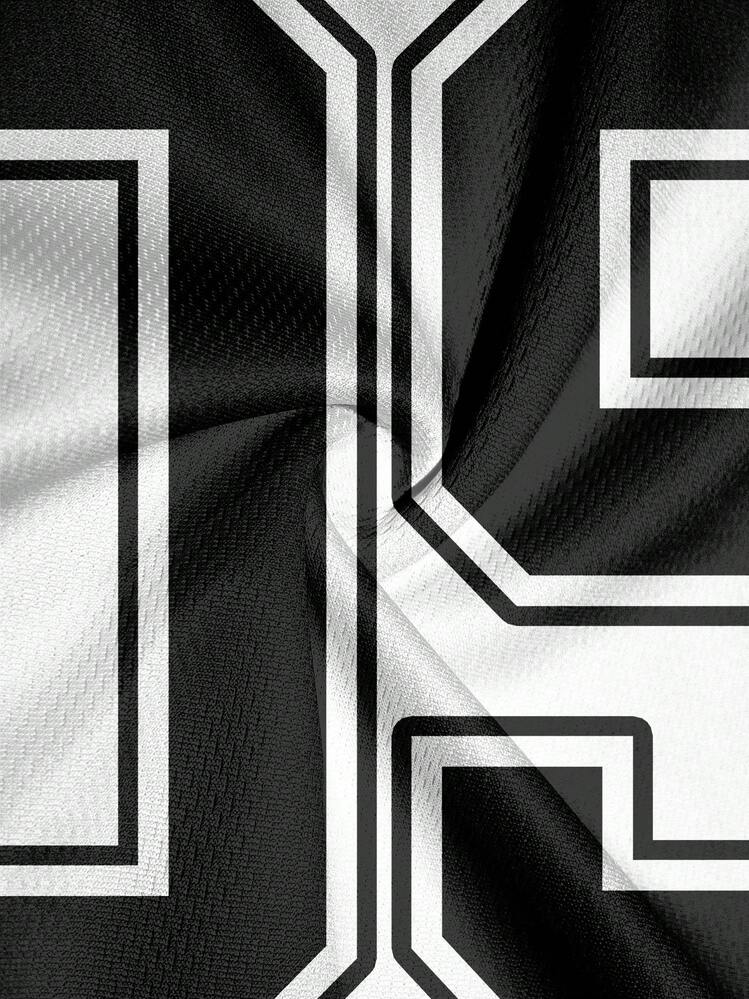 Camiseta de manga corta casual con estampado numérico de color liso y parches para hombre - Blanco - Añade 5