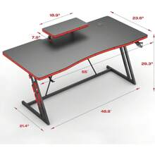 55 Inch Gaming Desk PC Computer Table Racing Style Home Office Desk Z Shaped Carbon Fiber Desktop Gamer Workstation With Monitor Stand Cup Holder And Headphone Hook (55 Inch) - 55 Inch - View 3
