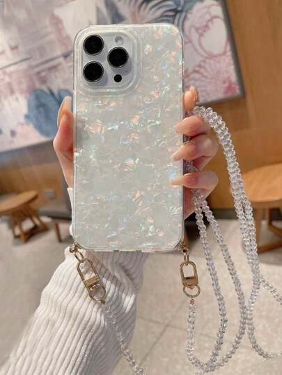 1 个彩色半透明手机壳，适用于 15promax、S23/24/25 Ultra，兼容 11/12/13/14/15/16 12/13/14/15pro/16pro 12/13/14、S24FE，带彩色闪亮水晶挂绳链，适用于白色手机，防水防震防摔防刮