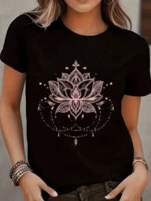 Women's 1Pcs T-Shirt  220g Pure Heavy Cotton With Picture Print Of Mysterious Lotus And Ornamental Details