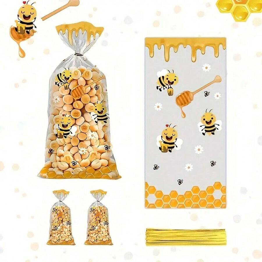 50pcs-cute-bee-theme-candy-gift-bags-plastic-animal-style-handheld