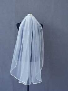 1 层白色缎边新娘头纱，简约婚礼头纱配饰，适合婚礼和派对的新娘头饰 - V21 - 查看 12