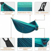 AnorTrek Hamaca de camping, súper ligera y portátil de paracaídas con dos correas para árbol, individual o doble de nailon de viaje para camping, mochilero y senderismo - Gris&Rosa - Ver 9