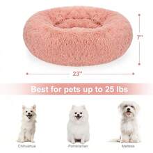Calming Beds Indoor Cats, 20'' Kitten Donut Beds Pet Up To 15lbs, Fluffy Small Cuddler, Anti-Anxiety Plush Faux Fur Large Pet Bed Washable (20'', Brown) - 粉色 - 查看 6