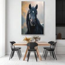 1pc Elegant Black Horse Portraiture Gift For Family, High-Definition Printing With Frame Suitable For Office, Bedroom, Kitchen, Living Room, Elegant Style, Luxury, High-End Feeling