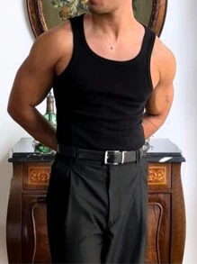 Men's Casual Basic Star Boy Style Cotton Tank Top - màu đen - Xem 5