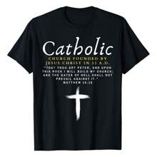 Motivational Catholic Church History Men Women Uplifting Pun T-Shirt, Women's Printed T-Shirt 220g, 100% Cotton, Retro Fashion Street Women's Short Sleeves, Round Neck Casual Women's Outdoor Short Sleeves, Daily Four Seasons Wear, Holiday Gifts - màu đen - Xem 1