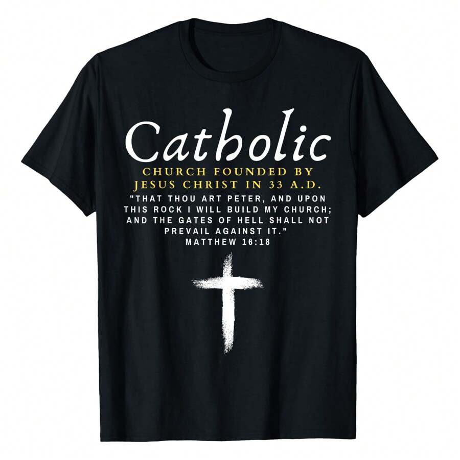 Motivational Catholic Church History Men Women Uplifting Pun T-Shirt, Women's Printed T-Shirt 220g, 100% Cotton, Retro Fashion Street Women's Short Sleeves, Round Neck Casual Women's Outdoor Short Sleeves, Daily Four Seasons Wear, Holiday Gifts - màu đen - Xem 1
