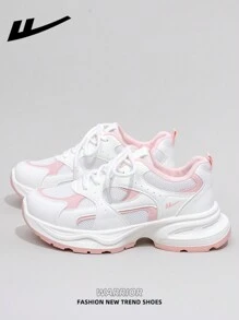 WARRIOR 女式 1 双系带设计白色厚底运动鞋，低帮休闲鞋，适合户外/夏季，透气轻便滑板风格时尚舒适帆布运动鞋