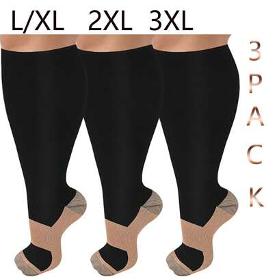 3 Pack Compression Socks, 3 Pairs Plus Size Compression Socks Wide Calf For Women & Men, Extra Wide Calf Knee High Stockings For Circulation Support,Extra Wide Calf Compression Socks | Plus Size Compression Socks