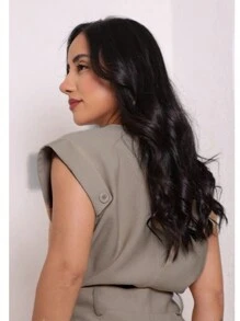 Women's Tailored T-Shirt Blouse With Buttons Round Neck - Grey - View 2