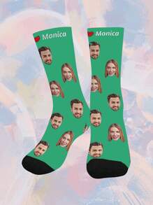 1 par de calcetines personalizados con foto de rostro impresa hasta el tobillo para mujeres, personalización para pareja, calcetines largos divertidos con impresión personalizada para el Día de San Valentín, cumpleaños u otras ocasiones