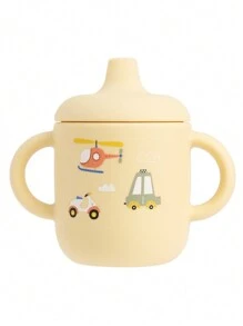 PopLittleOne 1 Stück Silikon Baby Becher tragbare Baby Wasserflasche mit niedlichem Tier, Blumen und Verkehrs-Muster, Baby Lernbecher Fütterung Baby Geschirr - Verschiedenfarbig - Übersicht 15