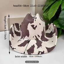 Women Cowgirl Hat, Vintage Cow Pattern Soft Wide Brim Hat Western Hat For Club Party - Black - View 3