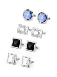 4 pares de gemelos de cristal con rhinestones en colores negro y azul, vienen en caja de regalo, adecuados para regalos de vacaciones - Negro - Ver 3