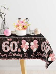 1Pc Birthday Tablecloth,Disposable Rose Gold Table Cover,40/60/50 Years Old Table Cloth, Happy Birthday Home Table Decor, Birthday Party Decoration Supplies,Table Decor,Kitchen Decor,Home Decor