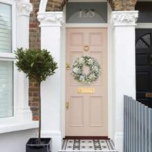 Artificial Door Wreath 22 Inch, Spring/Summer Wreath With Hydrangeas Lamb's Leaves Berries Welcome Board For Holiday Farmhouse Home Indoor Outdoor Wedding Party Wall Window Decor