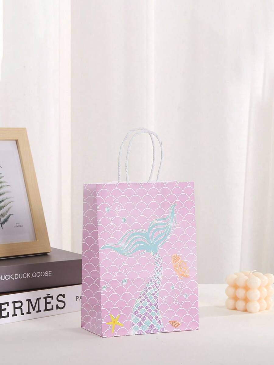 4/12pcs Cute Cartoon Ocean Series Design Gift Bags, Various Patterns Of Seahorse, Starfish, Seashell, Mermaid, Octopus, Pearl, Suitable For Wedding, Bridal Shower, Birthday, Business Shopping, Party Favors, Graduation - Colorful Paper Bags For Festivals, Events, Reunions, Parties - Multicolor - View 1