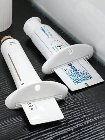 2 pièces Presse-tube de dentifrice en plastique manuel, distributeur d'accessoires de salle de bain debout pour dentifrice, nettoyant pour le visage, crème pour les mains, sans électricité requis, décoration de salle de bain, décoration d'automne, retour à l'école