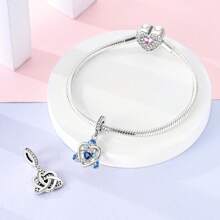 1 件银色闪亮蓝色珐琅锆石幸运星月亮爱花蝴蝶维京女巫凯尔特结饰品适合原创手链项链吊坠珠子适合 DIY 珠宝制作女士女孩日常珠宝配饰 - 銀色 - 查看 6