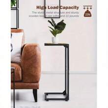 Juego de 2 mesas auxiliares con forma de C y tapa de madera rústica - Mesas laterales deslizantes debajo del sofá que ahorran espacio, estructura de metal resistente, fácil montaje, perfectas para la sala de estar y el dormitorio, mesa de estar - Blanco - Ver 7