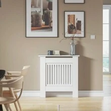 Radiator Cover Heater Cover Cabinet Radiator Shelf MDF Wood Vertical Slat White Grey Radiator Covers Living Room Furniture - White - View 7