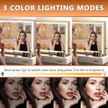 Gương trang điểm Hasipu có đèn, Gương trang điểm LED 32" X 22", Gương trang điểm có đèn có thể điều chỉnh độ sáng 3 chế độ, Gương trang điểm điều khiển màn hình cảm ứng cho phòng khách, Đồ trang trí phòng tắm tại nhà, Đồ dùng trang điểm mùa hè, Phụ kiện phòng tắm, Quay lại trường học - màu đen - Xem 3