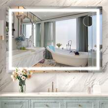 Gương trang điểm Hasipu có đèn, Gương trang điểm LED 32" X 22", Gương trang điểm có đèn có thể điều chỉnh độ sáng 3 chế độ, Gương trang điểm điều khiển màn hình cảm ứng cho phòng khách, Đồ trang trí phòng tắm tại nhà, Đồ dùng trang điểm mùa hè, Phụ kiện phòng tắm, Quay lại trường học - màu đen - Xem 7