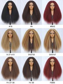 Kinky Straight Lace Front Wig 28Inch Synthetic T-Part 13x5x1 Long Lace Wigs Afro Yaki Straight Wigs Ombre Brown
