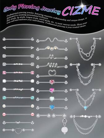 CIZME 14G 工业杠铃软骨耳环身体穿孔珠宝 35 毫米 38 毫米，工业穿孔珠宝工业穿孔，男女工业耳环，工业杠铃不锈钢工业杆穿孔工业杆