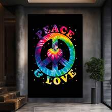 Peace And Love Colorful Tie Dye Peace Symbol Large Wooden Framed Wall Art Home Decor Canvas Painting- For Bedroom, Bathroom, Living Room, Office, Kitchen, Holiday Gift- 1pc - Multicolor - View 2