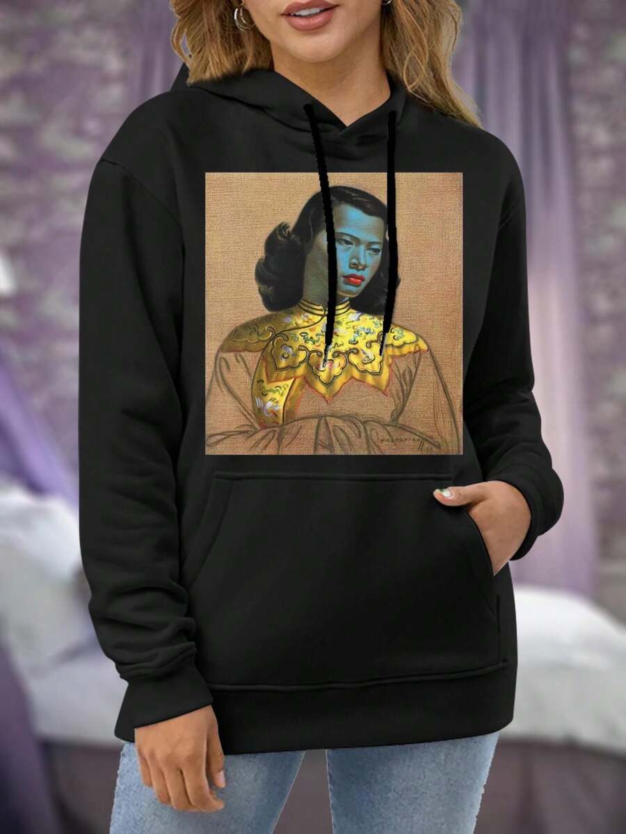 Tretchikoff Green Girl Retro Rockabilly Sweatwomen Hoodies 50s Culture 50s Fashion - Black - View 1