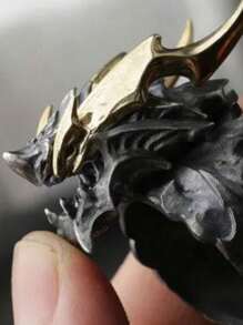 Vintage Dragon Year Gold Dragon Opening Ring, Fierce Dragon Claw Gothic Style Index Finger Ring, Hiphop Fashionable Fashion Jewelry, Party Accessories, Holiday Gift - Gold - View 7