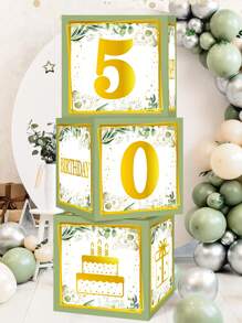 3 pièces Boîte décorative en papier vert et or pour anniversaire, décoration de fête pour les 18e, 30e, 40e, 50e, 60e, 70e anniversaires, boîte de célébration d'anniversaire de 27 cm "Joyeux anniversaire", décoration d'arrière-plan de fête d'anniversaire, décoration de maison, fournitures de fête, faveurs de fête, décoration d'anniversaire, ornement d'arrière-plan - Anniversaire - Voir 2
