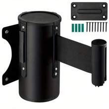 Queue Barrier Belt 5M Wall Mounted Retractable Red Security Belt Rope Barrier With Stainless Steel Support For Outdoor Ribbon Control Crowd (Black) - Black - View 2