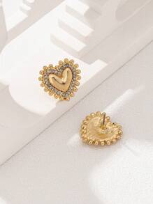 1 par de pendientes de aro con cristal en forma de corazón, diseño minimalista y elegante estilo europeo, para mujeres - Multicolor - Ver 6