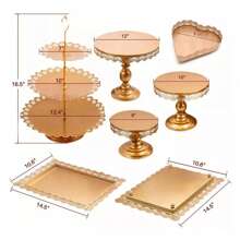 7 In 1 Metal Cake Stand Set Dessert Display Stand Wedding Birthday New Year Party - Gold - View 2